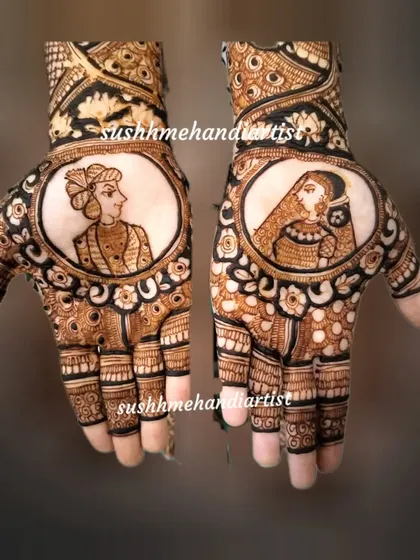 Your love story, told through henna. I specialize in creating custom Raja-Rani portraits for your bridal mehandi, making your design truly one of a kind. We can plan these special elements together.
