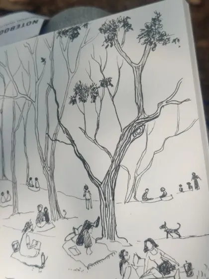 My first sketch in a new sketchbook, done at the 50th edition of Cubbon Paints. It captures the happy, creative vibe of the community.