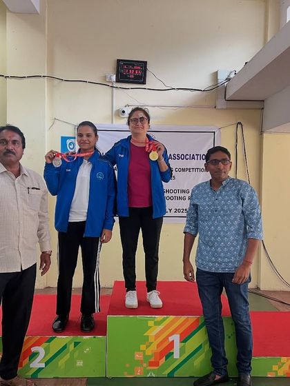 Our talented women shooters take their place on the winners' podium at the Karnataka State Championship.