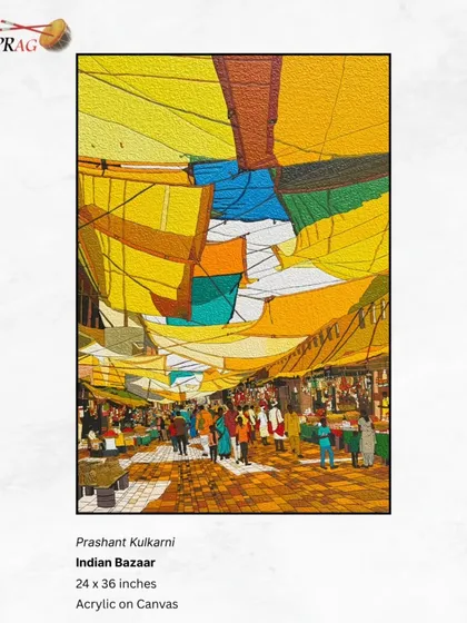 A repeat of 'Indian Bazaar' by Prashant Kulkarni, a key piece in our cityscape collection.