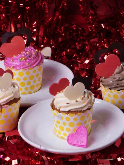 Our 'Stole my Heart' cupcakes are perfect for Valentine's Day, available in assorted flavors and decorated with lovely heart toppers.