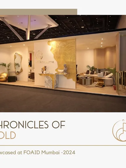 Our complete "Chronicles of Gold" exhibition stall at FOAID Mumbai 2024, designed to showcase our signature style and our love for gold as a statement of luxury.