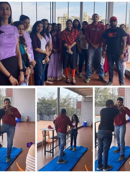 Demonstrating a technique to break free from a wrist grab during the corporate workshop. We focus on simple, effective movements that work regardless of size or strength.