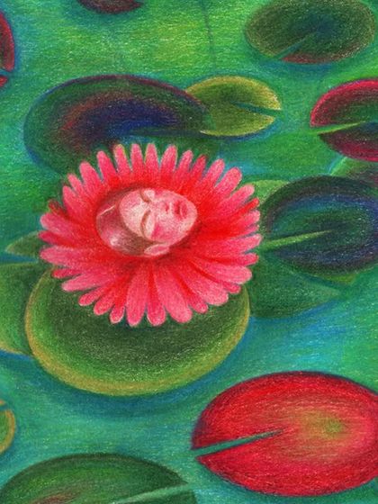 A close-up of the flower with the face.