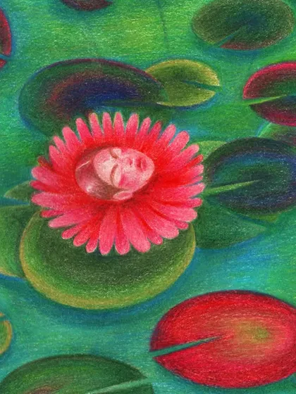 A close-up of the flower with the face.