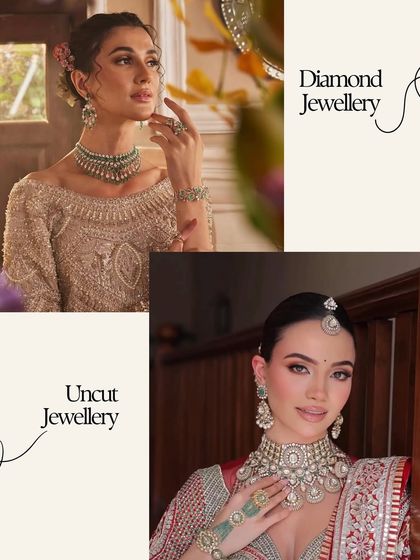 Diamond Jewellery or Uncut Jewellery? This choice often comes down to the overall vibe of your look. Diamonds offer modern sparkle, while uncut polki has a regal, heritage feel.