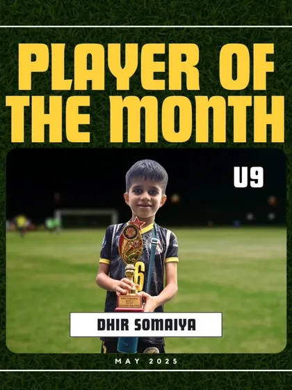 Dhir Somaiya, the U9 Player of the Month for May 2025, recognized for his consistency.