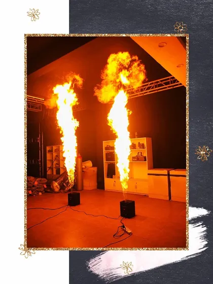 A closer look at my DMX-controlled fire machines. Using a control board allows me to precisely time the fire bursts to match music or other cues, creating a tightly choreographed show.