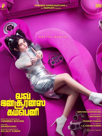 The Tamil version of the *LIK* first look poster for Krithi Shetty. The costume's shiny texture and modern silhouette were chosen to stand out and define her character's unique style in the film.