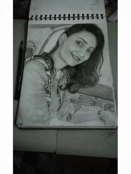 Anth hamesha khubsurat hota hai. The final version of a portrait sketch in my sketchbook, showing a gentle smile.