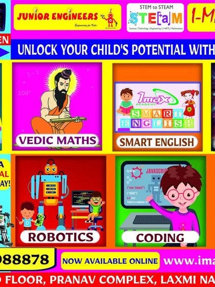 This flyer specifically targets our Laxmi Nagar center, highlighting our Robotics, Abacus, and Smart English programs.