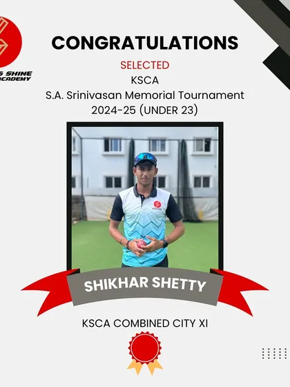 Congratulations, Shikhar Shetty! Your selection to the KSCA Combined City team for the Under-23 Zonals is a result of your talent and perseverance.