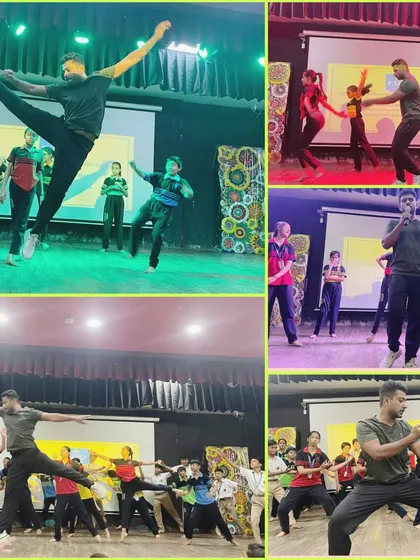 A collage from a dance workshop I conducted at a school, showing the energy and excitement of the students.