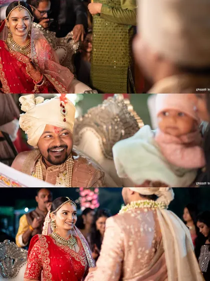 A collage of candid moments from a wedding ceremony, showing the range of emotions from laughter to happy tears.