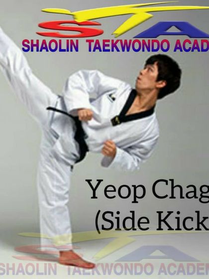 The Yeop Chagi, or Side Kick. A strong and direct kick that requires good balance and hip flexibility, which we develop through specific drills.