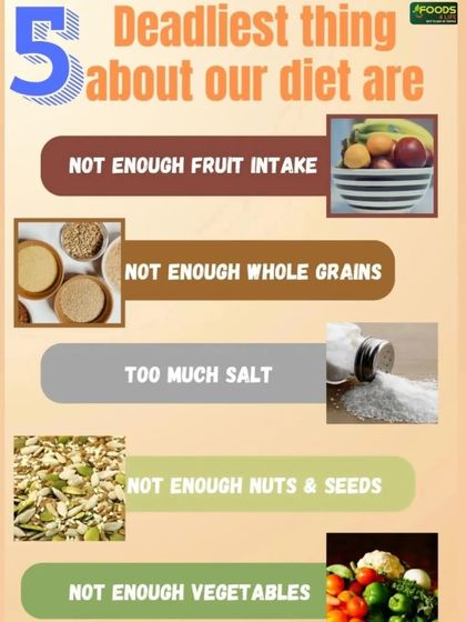 The five deadliest things about our modern diet are often what's missing: not enough fruits, whole grains, nuts, seeds, and vegetables, and too much salt.