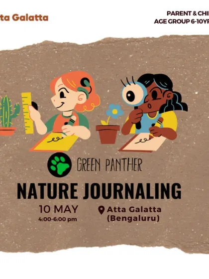 A poster for our "Intro to Nature Journaling" workshop, where I teach parents and kids how to get started with this mindful and creative hobby.