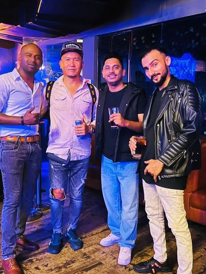 With friends and supporters at the club. The people who come to my shows are part of the family.