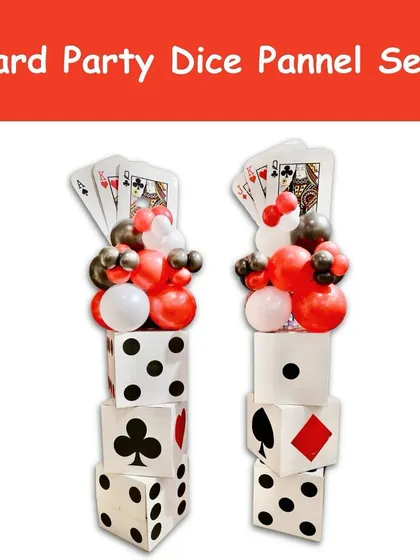 This image shows the complete Card Party Dice Panel Set. You get two full columns to frame an entrance or backdrop, instantly setting the theme for your event.