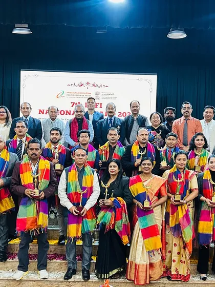 A group photo of all the awardees at the 7th PEFI National Awards. It's inspiring to be part of a community so dedicated to advancing physical education and sports in India.