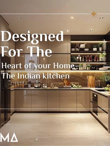 I design for the heart of your home: the Indian kitchen. This space features glossy, easy-to-clean surfaces and a smart layout, all constructed with our durable M-Core™ to withstand the demands of daily use.