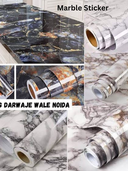 Get the look of marble for less with our premium Marble Stickers. This collage shows various patterns and their application on a countertop. They are waterproof, easy to apply, and perfect for a quick kitchen or furniture makeover.