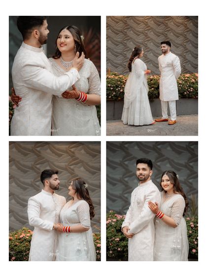 A collection of posed and candid moments, capturing the couple's interactions and the elegance of their engagement attire.