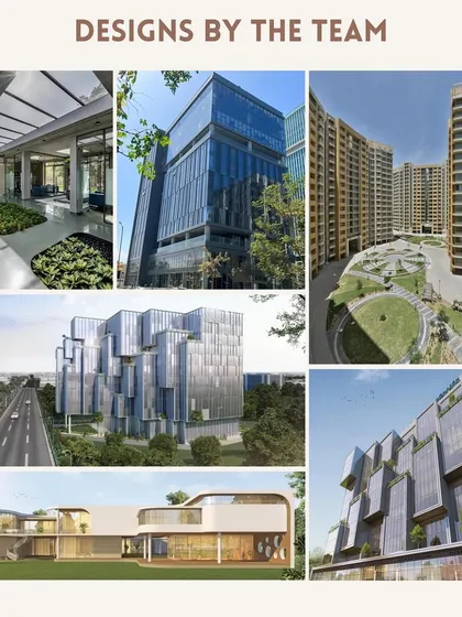 A collage of projects designed by Mita Patel, showcasing her work on commercial buildings, residential complexes, and private homes. Her portfolio demonstrates a proven ability to deliver quality outcomes on complex projects.