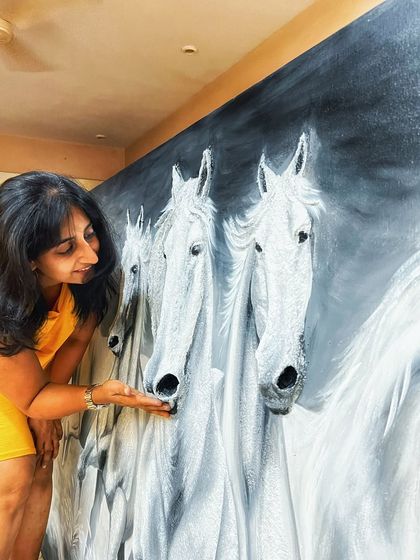 Do you feel the painting come alive? The mix of 2D painting and 3D sculpture in this piece invites you to reach out and connect with the energy of the horses.