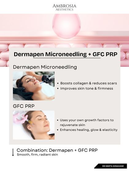 Dermapen Microneedling paired with GFC PRP is a fantastic natural treatment. The microneedling boosts collagen, while your own growth factors enhance healing for smooth, firm skin.