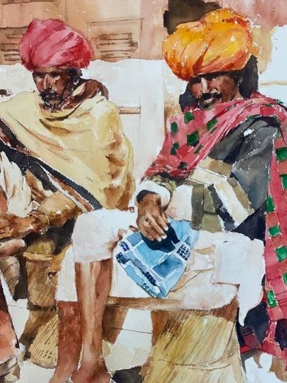 A close-up of my watercolor painting 'Sun and Sand'. Every stroke is carefully placed to depict the textures of the fabric and the warmth of the sun.