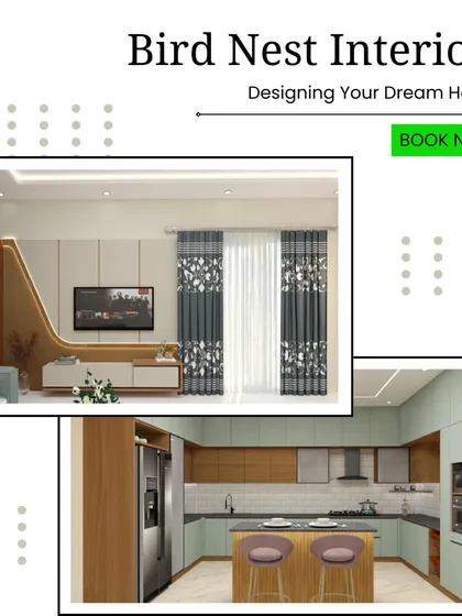 Sharing some of our recent designs, including a living room with a unique curved TV unit and a modern modular kitchen with an island.