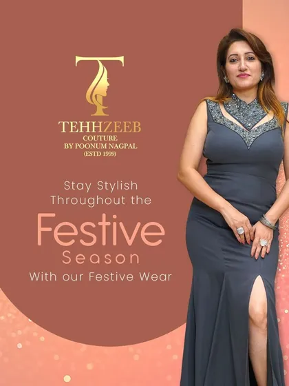 Stay stylish throughout the festive season with our festive wear. This grey gown with an embellished neckline is a perfect choice for a modern, elegant look.