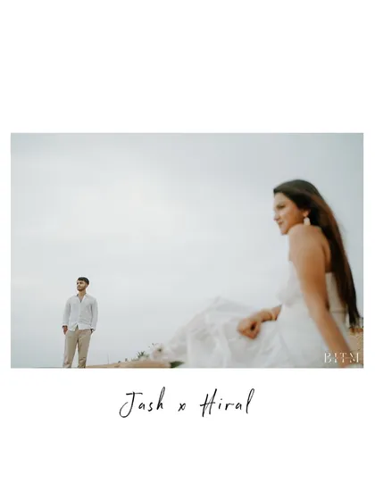 A simple and elegant title card for Jash and Hiral's Goa pre-wedding shoot. The soft focus and minimalist text create a chic introduction to their photo series.