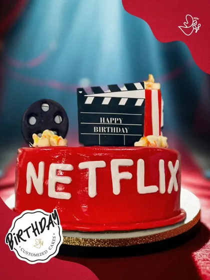 Now streaming: the perfect birthday cake for a movie lover. I had so much fun creating this Netflix-themed cake for Kabir in Civil Lines, complete with a clapperboard and popcorn for his special day.