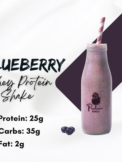 My Blueberry Whey Protein Shake provides 25g of protein and is a delicious, healthy choice for a meal replacement or post workout fuel.