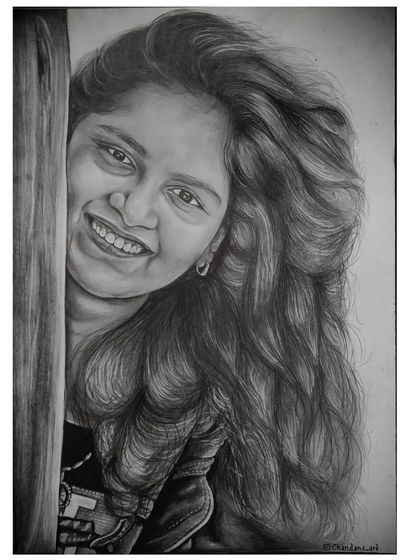 A commissioned graphite pencil sketch capturing a bright, happy smile. This is a perfect example of how a simple photograph can be turned into a cherished piece of hand-drawn art, ideal for a personal gift.