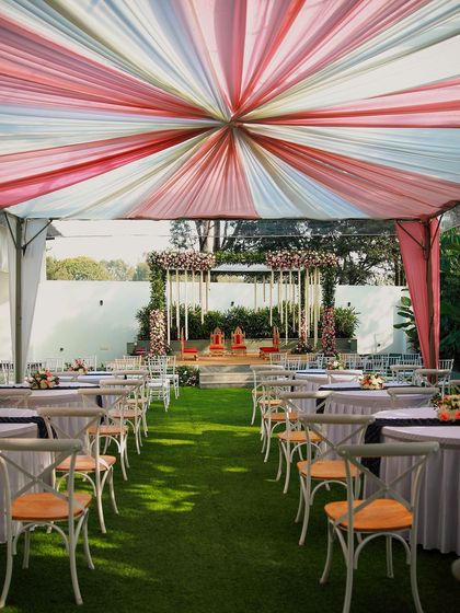 Explore the charm of The Backyard by FHC. These images showcase various setups for intimate events, from wedding ceremonies under a transparent canopy to lively birthday parties and elegant engagements. This space is designed for close-knit celebrations.