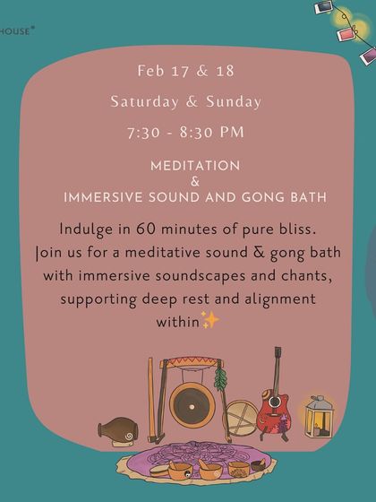An invitation to our weekend meditation and immersive sound and gong bath. These sessions offer 60 minutes of pure bliss with soundscapes and chants to support deep rest and inner alignment.