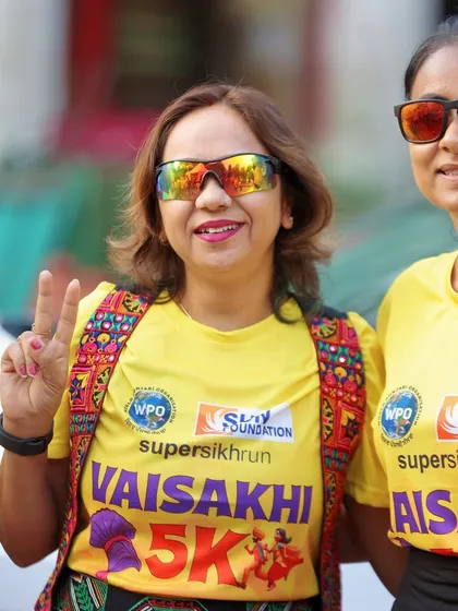 A participant showing her Vaisakhi spirit! It's amazing to see everyone dress up and bring their best energy to the run. This is what community celebration looks like.