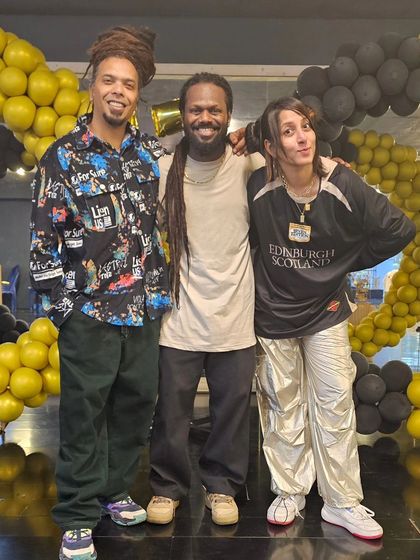 The founders with a senior member of the crew. We've been a hub for many street dancers in India, and we're proud of the culture we've built.