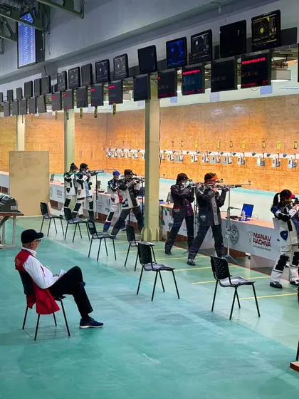 The 10M Air Rifle Mixed Team qualification match in progress. Our facilities are equipped to handle large-scale international competitions, providing a world-class environment for every participant.