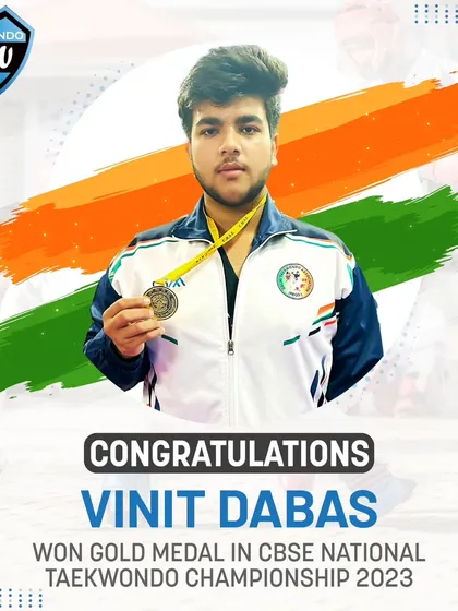 Vinit Dabas with his Gold Medal from the CBSE National Taekwondo Championship 2023.