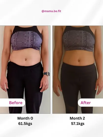 This is Nidhi's journey. In just 2 months, her weight dropped from 61.5kg to 55kg and her diastasis recti gap improved significantly. This is proof that sustainable fitness and mindful nutrition work.
