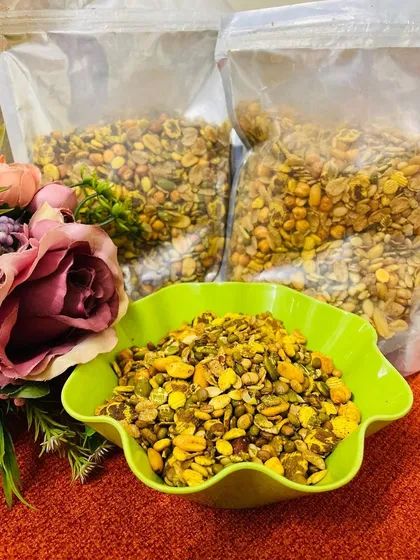 My Multigrain Diet Mix is a customer favorite. It's a power-packed blend of roasted oats, pumpkin seeds, chana, and melon seeds, lightly tossed in mild spices for a guilt-free munch.