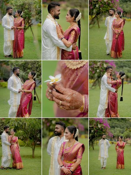 A beautiful grid collage showcasing various couple and detail shots from their outdoor portrait session, creating a complete visual story.