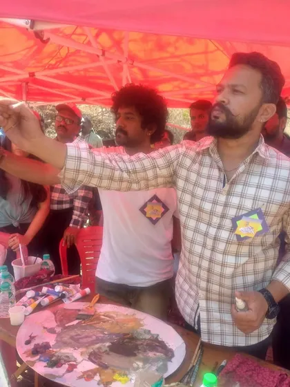 My fellow artist Omkar Pawar and I explaining our collaborative process to the audience.