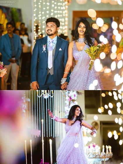 The couple's sparkling entrance and the bride's joyful solo dance at their glamorous reception.