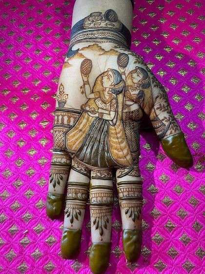 Two women celebrating Karwa Chauth together, looking at the moon. This design is for the friends and sisters who fast and celebrate together, sharing in the joy of the festival.