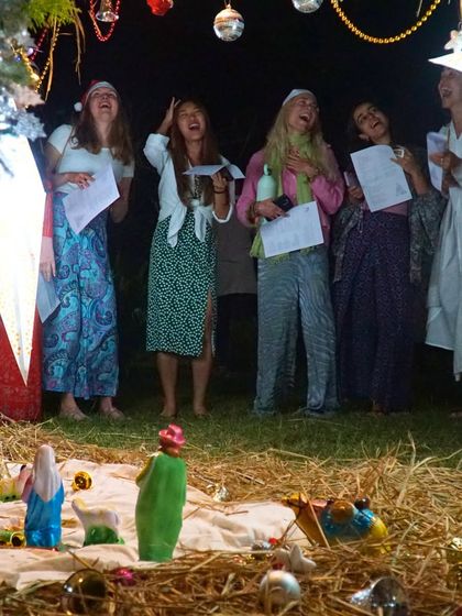 We celebrated the holiday season with a delicious Christmas Eve feast and caroling. Sharing these special moments together is what makes our ashram feel like a home away from home.